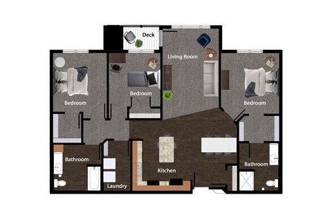 Floor plan for 3 beds, 2 baths, 1439 sqft
